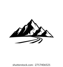 Logotipo simple de la silueta de la montaña con la carretera abajo