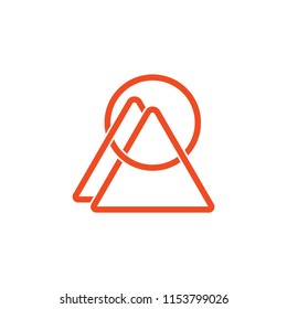 simple mountain sun lines art symbol vector