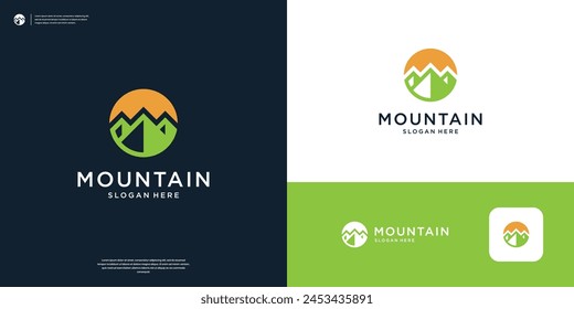 Simple mountain and sun logo design inspiration