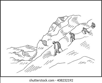 Simple mountain travel team vector illustration, for climbing, hiking and mountaineering design
