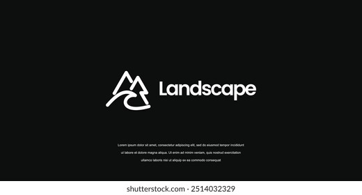 simple mountain tree and wave logo