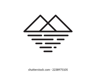 montaña simple con el logo de la ola en un estilo moderno. concepto de montaña en forma de letra M.