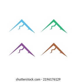 SIMPLE MOUNTAINS LOGO IN 4 COLOR VARIANTS ( BLUE, GREEN, PURPLE, BROWN ) ISOLATED ON WHITE