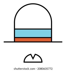 Simple moustache and hat icon design vector symbol illustration with blue and orange colour