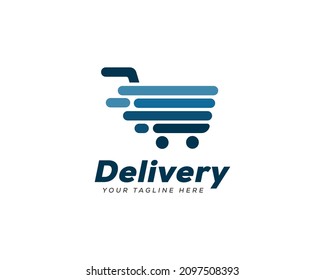 simple moving abstract line art shopping cart logo template illustration inspiration