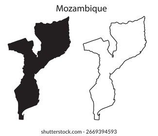 Sencillo Vector de silueta de mapa de Mozambique. Limpio contorno negro del país africano, perfecto para viajes, infografía y proyectos de diseño