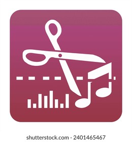 icono sencillo de cortador mp3 con un símbolo de tijeras junto con un símbolo de música