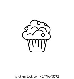 Simple muffin icon, confectionery black sign, flat line stroke symbol pictogram isolated on white background for bakery, candy shop, mobile app, pictogram, logo, infographics, social media element