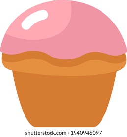 Simple muffin with pink icing, illustration, vector on a white background
