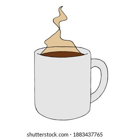 Simple mug of hot coffee on a white background isolated. Hand drawn illustration, vector
