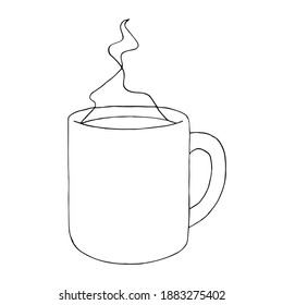 Einfache Schlampe mit heißem Getränk. Contour handgezeichnet Illustration einzeln auf weißem Hintergrund, Vektorgrafik