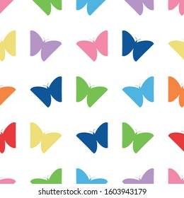 Simple multi color butterfly silhouette vector seamless pattern