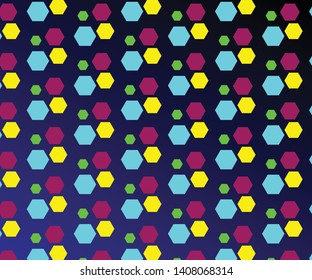 Simple multi colored hexagon pattern on a black and blue gradient vector background