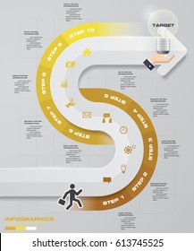 Simple multicolor 10 step in arrow shape process infographics. can be use for background concepts collection. EPS10