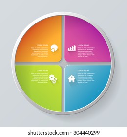 Simple multicolor 4 circle segment step process steps labels infographics mockup template. Infographic background concepts collection.
