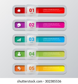 Simple multicolor 5 step process steps labels infographics mockup template. Infographic background concepts collection.