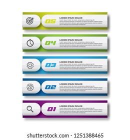 Simple multicolor sticky line steps infographics template, Modern infographic banner colorful pack, Modern infographics with 5 colors isolated on white background