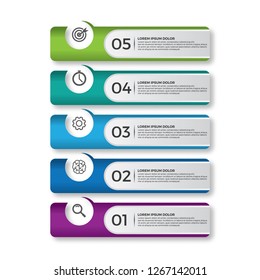 Simple multicolor sticky line steps infographics template, Modern infographic banner colorful pack, Modern infographics with 5 colors isolated on white background