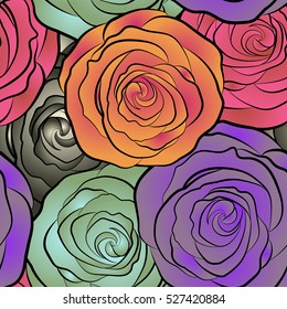 Simple multicolor vector roses seamless pattern.