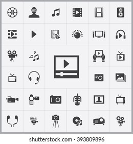 Simple multimedia icons set. Universal multimedia icon to use for web and mobile UI, set of basic multimedia elements 