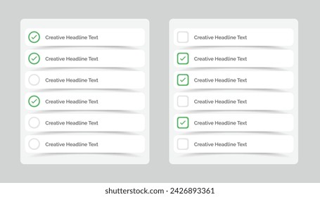 Simple multiple choice checklist ui template with curve shadow