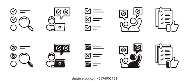 simple multiple choice survey icon line set business questionnaire select option feedback evaluation signs vector outline illustration