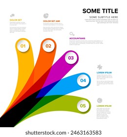 Simple multipurpose infographic rainbow color template with five different options choices each with number title icon and description