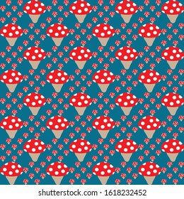Simple Mushroom Pattern on  Blue Background, Wallpaper