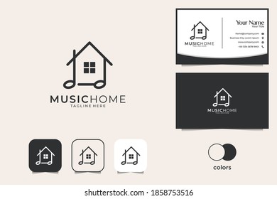 simple music and home line art style logo design and business card