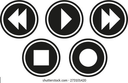 simple music icon set. Start pause record rewind