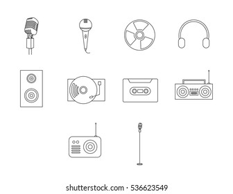 Simple music icons set on white background