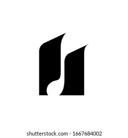Simple music logo, music note and letter N logo concept, black and white color