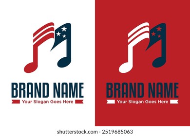 simples nota de música bandeira americana ilustração vetor logotipo design