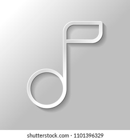 Simple music note. Linear icon, thin outline. Paper style with shadow on gray background