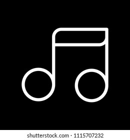 Simple music note. Linear icon, thin outline. White icon on black background. Inversion