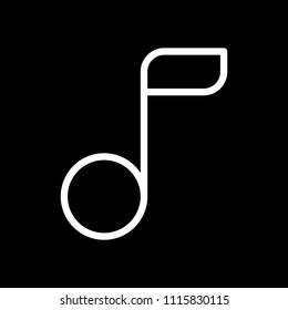 Simple music note. Linear icon, thin outline. White icon on black background. Inversion