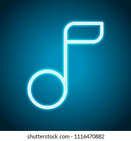 Simple music note. Linear icon, thin outline. Neon style. Light decoration icon. Bright electric symbol