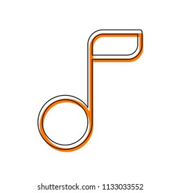 Simple music note. Linear icon, thin outline. Isolated icon consisting of black thin contour and orange moved filling on different layers. White background