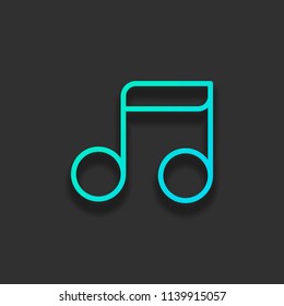 Simple music note. Linear icon, thin outline. Colorful logo concept with soft shadow on dark background. Icon color of azure ocean