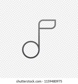 Simple music note. Linear icon, thin outline. On grid background