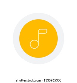 Simple music note. Linear icon, thin outline. Icon in colored circle with gray bold border. Web button, modern flat design