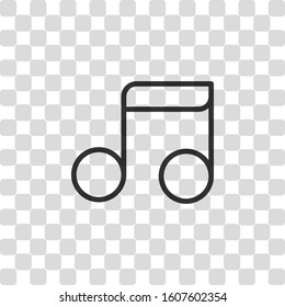 Simple music note. Linear icon, thin outline. Black symbol on transparency grid