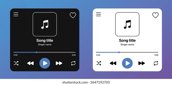 Conjunto de interface de usuário de aplicativo de player de música simples com álbuns, listas de reprodução e modelos de tela de perfil