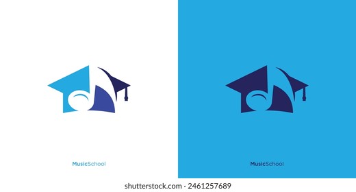 Simple Music School Logo Design. Graduation Cap with Musical Note Logo. Education Logo Design Vector Illustration Graphic Design.