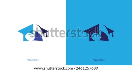 Simple Music School Logo Design. Graduation Cap with Musical Note Logo. Education Logo Design Vector Illustration Graphic Design.