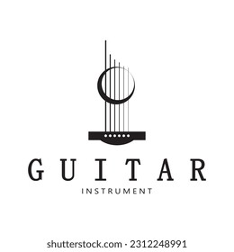 Simple musical guitar instrument logo, for guitar shop, music instrument store, orchestra, guitar lessons, apps, games, music studio, vector