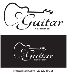 Simple musical guitar instrument logo, for guitar shop, music instrument store, orchestra, guitar lessons, apps, games, music studio, vector
