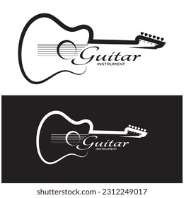 Simple musical guitar instrument logo, for guitar shop, music instrument store, orchestra, guitar lessons, apps, games, music studio, vector