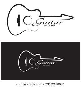 Simple musical guitar instrument logo, for guitar shop, music instrument store, orchestra, guitar lessons, apps, games, music studio, vector