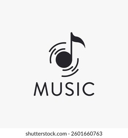 Simple musical note logo icon, with motion sound signal music beat